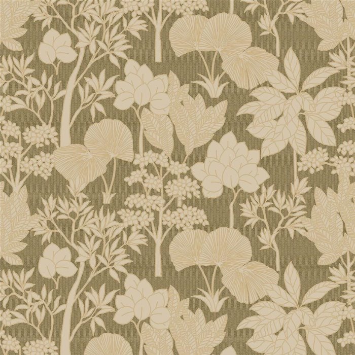 Botanical Wallpaper with Olive Green Leaves and Trees · Casamance Tressora 76900202
