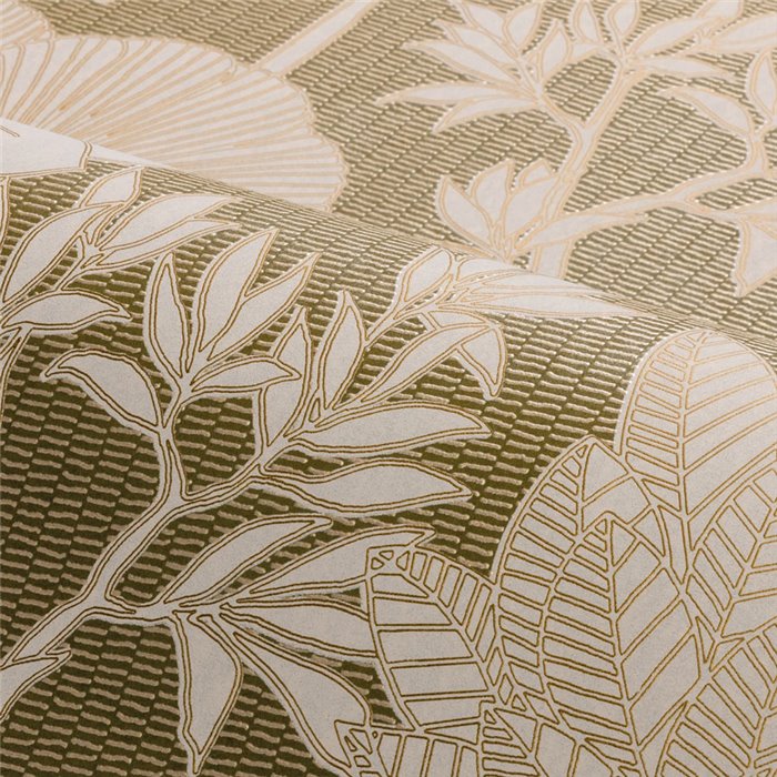 Papier peint botanique feuilles et arbres vert kaki · Casamance Tressora 76900202