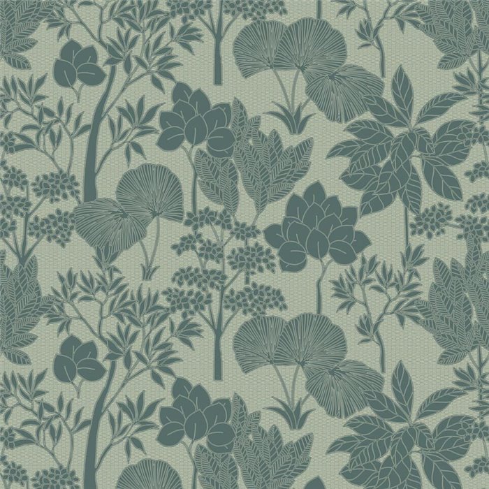 Botanical Wallpaper with Light Green Leaves and Gold Details · Casamance Tressora 76900304