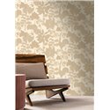 Tapete Botanische Blätter und Blumen Beige auf Cremeweiß · Casamance Tressora 76900406