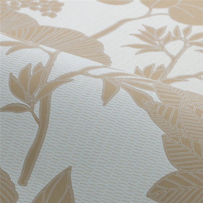 Tapete Botanische Blätter und Blumen Beige auf Cremeweiß · Casamance Tressora 76900406