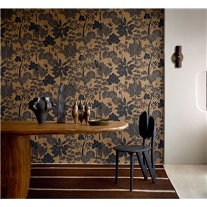 Botanische Tapete Schwarz und Gold Bäume und Blätter 2