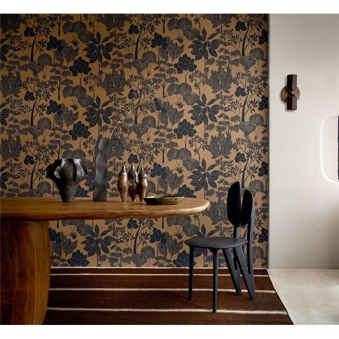 Botanical Black and Gold Trees and Leaves Wallpaper · Casamance Tressora 76900508
