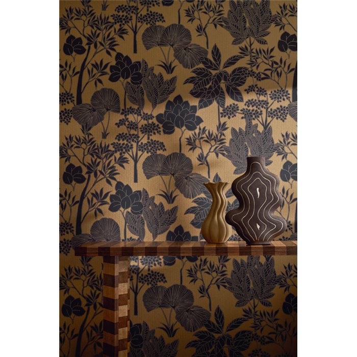 Botanical Black and Gold Trees and Leaves Wallpaper · Casamance Tressora 76900508