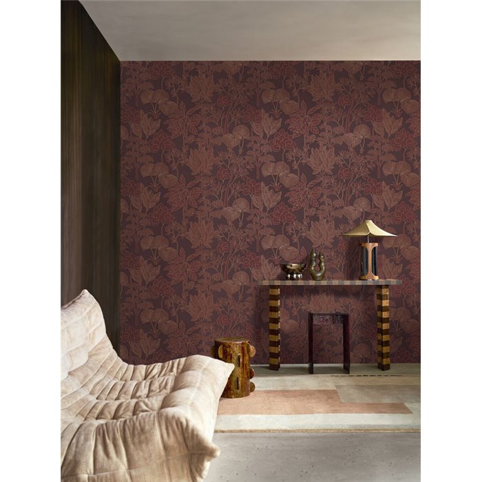 Tapete Botanisch Blätter und Blumen in Bordeaux und Gold · Casamance Tressora 76900712