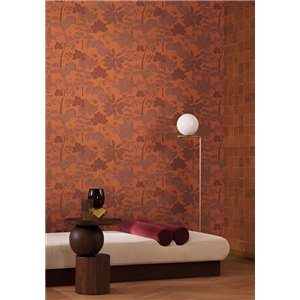 Papier peint botanique à fleurs et feuilles orange et marron 2