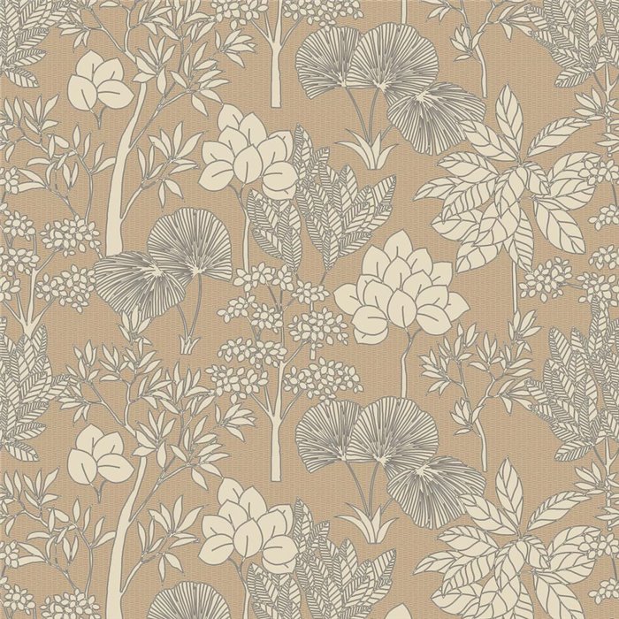 Botanical wallpaper of beige and white plants and flowers · Casamance Tressora 76902650