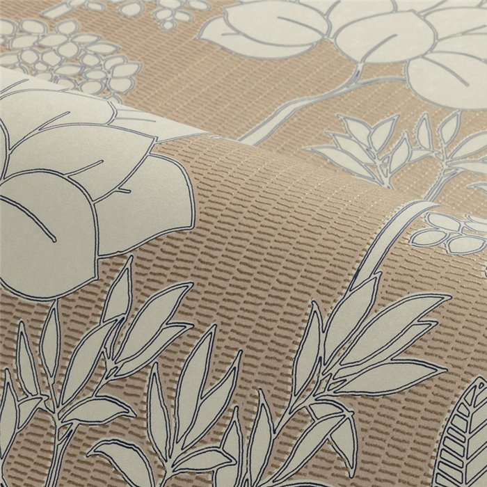Papel pintado botánico de plantas y flores beige y blanco · Casamance Tressora 76902650