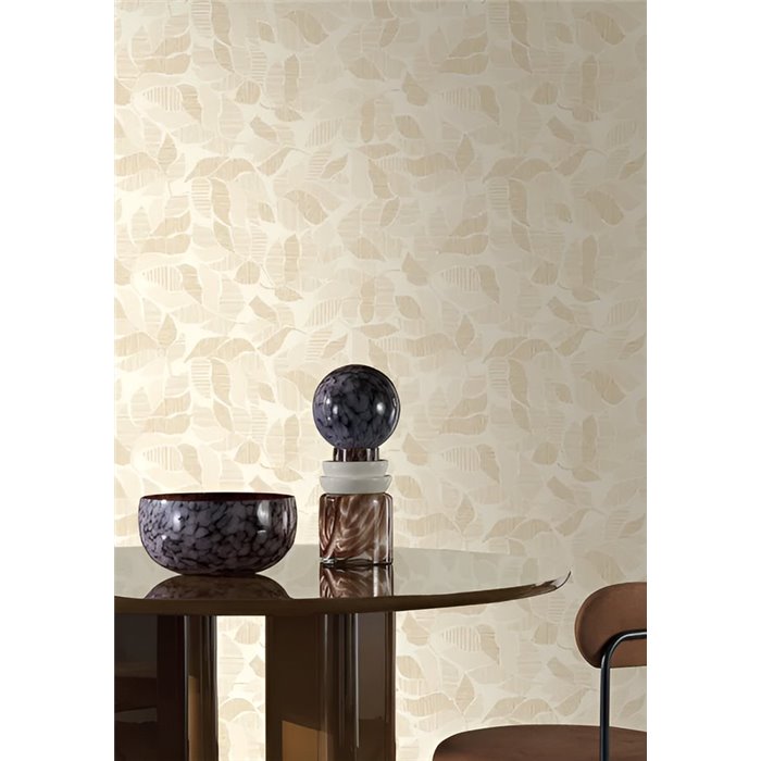 Papel pintado de hojas botánicas blanco y dorado · Casamance Tressora 76910916