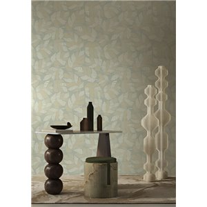 Leaf Wallpaper in Grey-Green and Beige 2