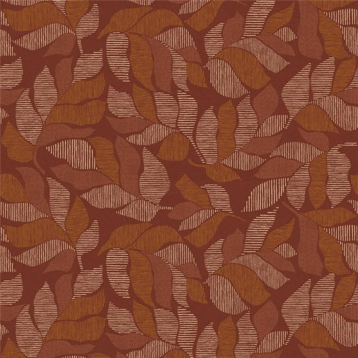 Wallpaper with Abstract Leaves in Terracotta and Orange · Casamance Tressora 76911222