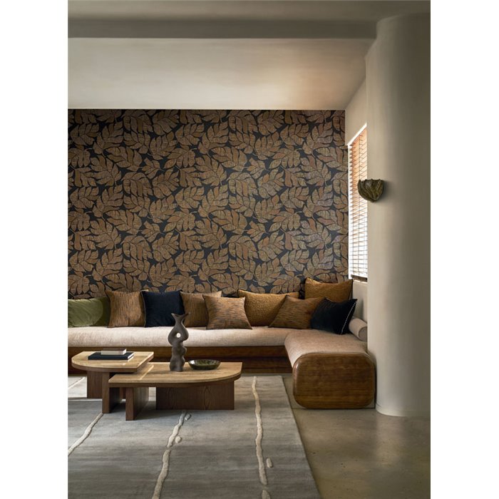 Tapete mit Botanischen Blättern Schwarz und Gold · Casamance Tressora 76911324