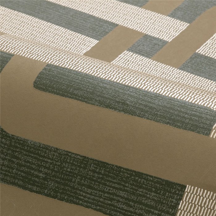 Papel pintado geométrico entrelazado verde caqui y beige · Casamance Tressora 76932956