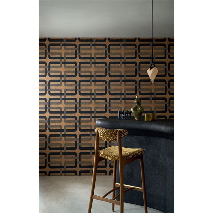 Geometrische 70er Jahre Tapete Braun und Schwarz · Casamance Tressora 76933160