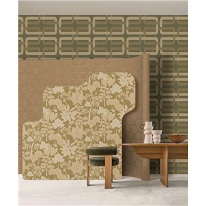 Papel pintado geométrico efecto textil camel y dorado 2