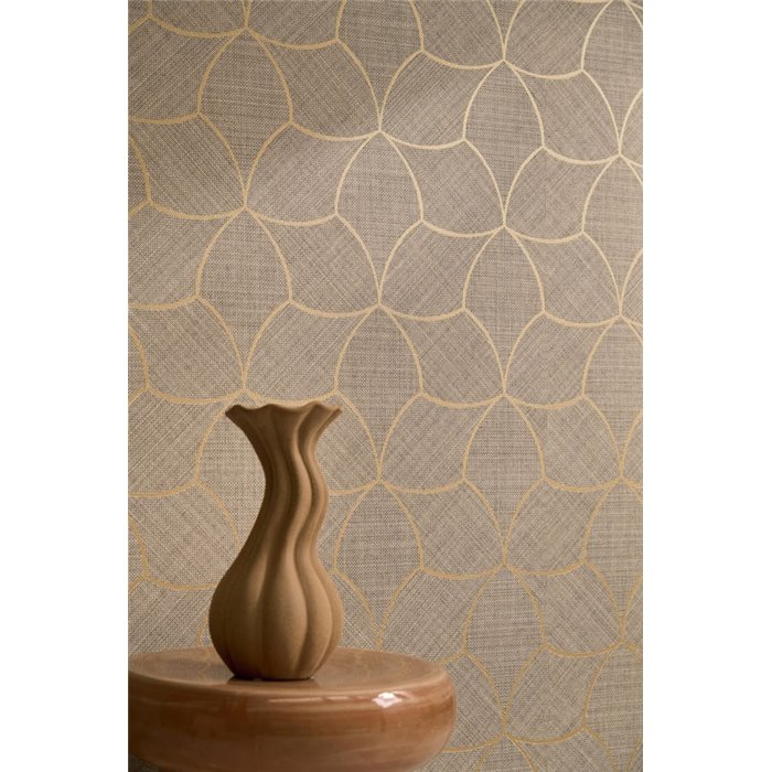Textile Effect Geometric Wallpaper Beige and Gold · Casamance Tressora 76943568