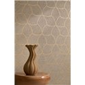 Papel pintado efecto textil geométrico beige y dorado · Casamance Tressora 76943568