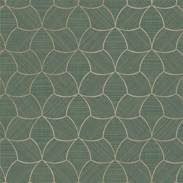 Papel pintado geométrico de formas curvas verde oscuro · Casamance Tressora 76943670