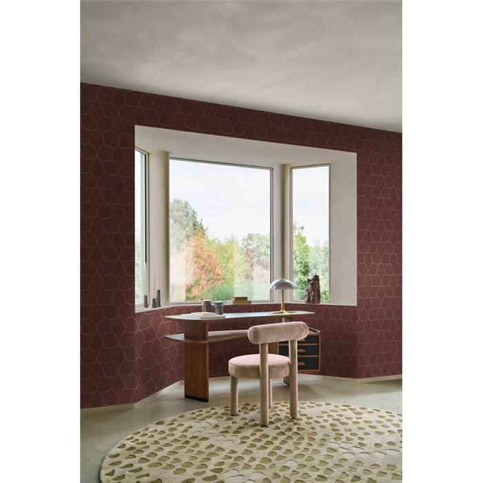 Papel pintado geométrico de granate y cobre · Casamance Tressora 76943976