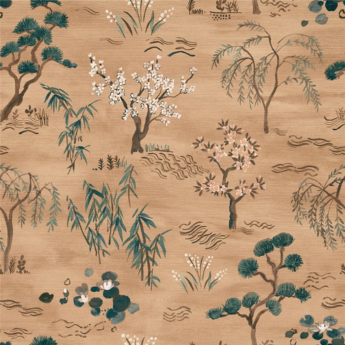 Golden Japanese landscape wallpaper · Casamance Legendes 70000202