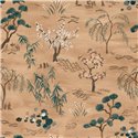 Papel pintado de paisaje japonés dorado · Casamance Legendes 70000202