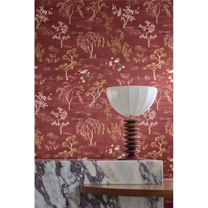 Japanische Blumen-Tapete Bordeaux · Casamance Legendes 70000304