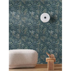 Japanese Wallpaper with Trees in Petrol Blue 2