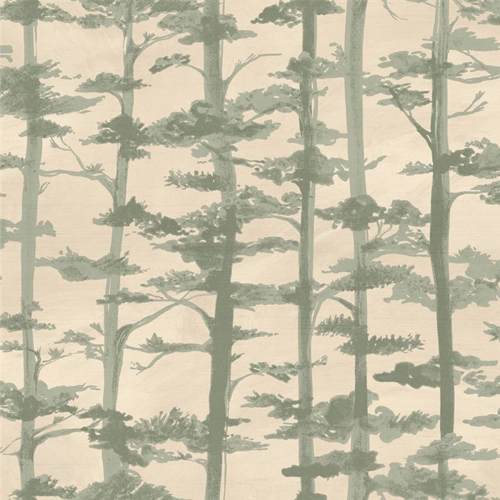 Japanese tree wallpaper in beige and eucalyptus green · Casamance Legendes 70040610