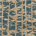 Papel pintado japonés de árboles dorado y azul petróleo · Casamance Legendes 70040712