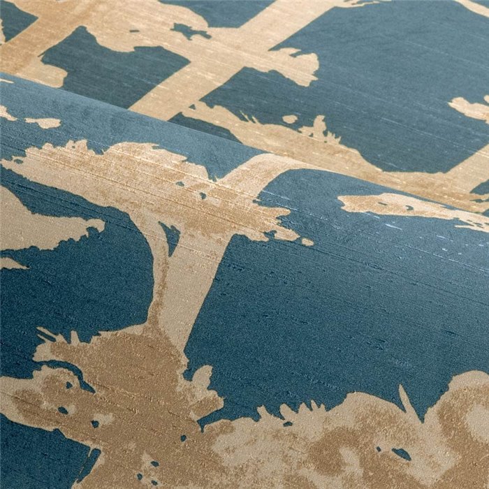 Japanische Goldene Bäume Tapete Petrolblau · Casamance Legendes 70040712