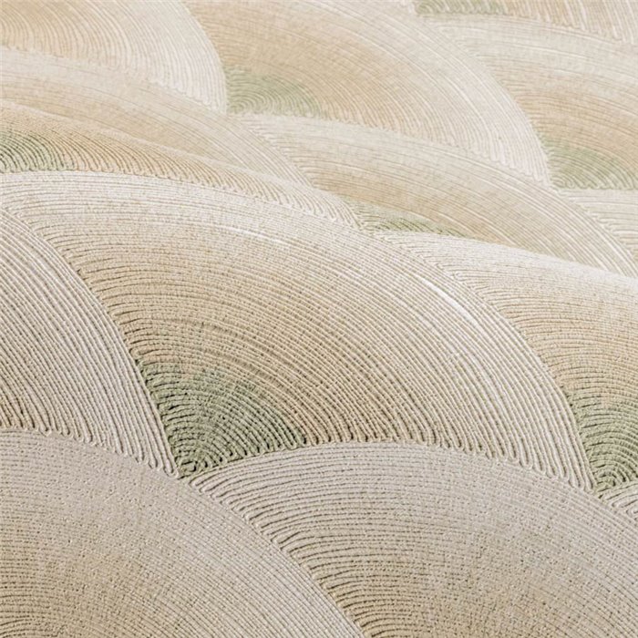 Papel pintado japonés de ondas beige y verde claro · Casamance Legendes 70091018