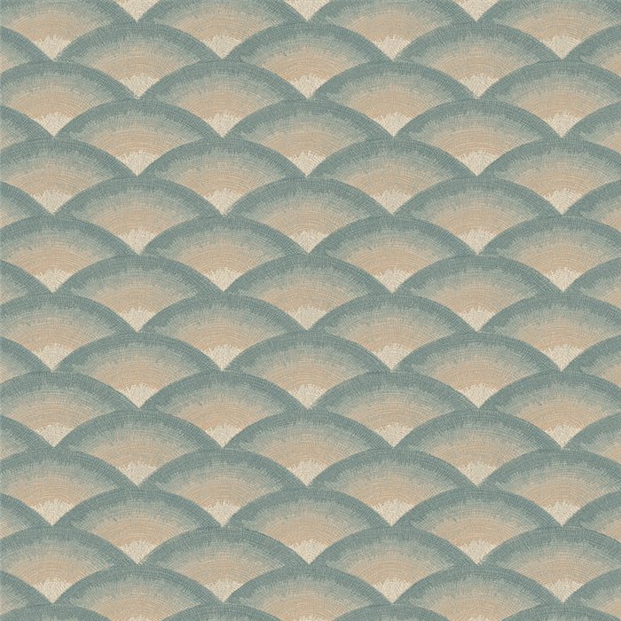 Papel pintado de ondas verde azulado y beige · Casamance Legendes 70091120