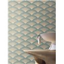 Wallpaper with Waves Pattern in Teal and Beige · Casamance Legendes 70091120