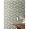 Wallpaper with Waves Pattern in Teal and Beige · Casamance Legendes 70091120