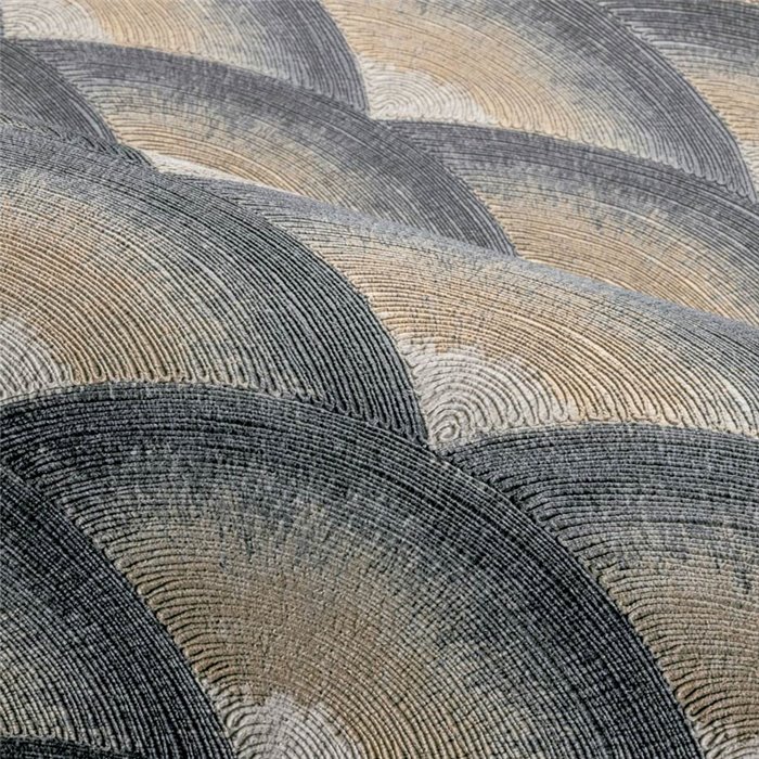 Papel pintado geométrico de ondas negro y dorado · Casamance Legendes 70091426