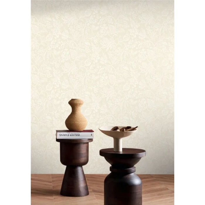 Tapete mit elfenbeinfarbenen Zweigen auf hellem Beige · Casamance Broderies 76960100