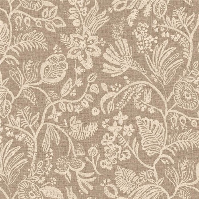 Papier peint floral avec motif brodé sur fond marron clair · Casamance Broderies 76960406