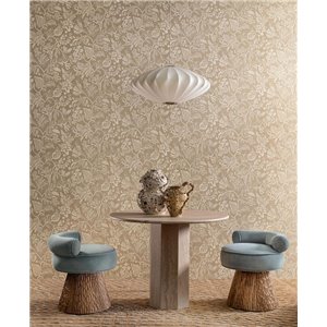 Papier peint floral avec motif brodé sur fond marron clair 2