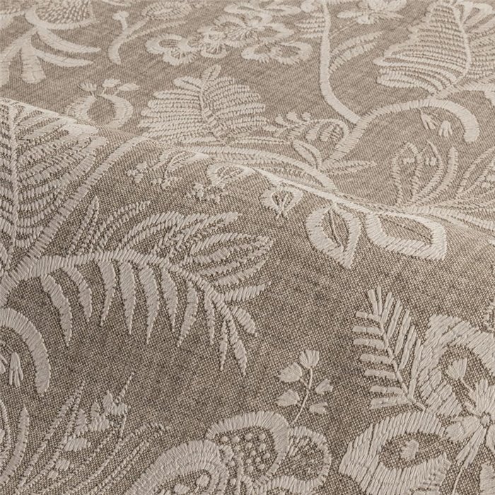 Floral wallpaper with embroidered design on light brown background · Casamance Broderies 76960406