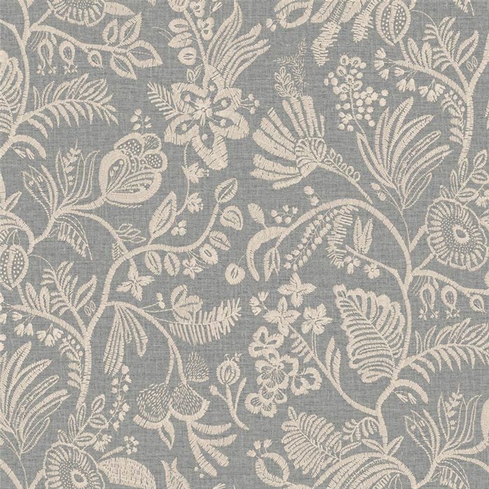 Graue Blumen-Tapete mit gestickten Blättern · Casamance Broderies 76960508