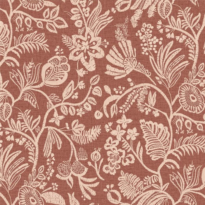 Papier peint à branches brodées sur fond terracotta · Casamance Broderies 76960814