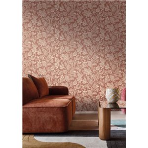 Terracotta wallpaper with embroidered branches 2