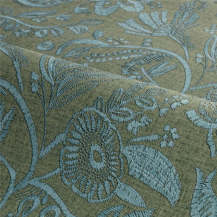 Grüne Blumen-Tapete mit Textilstruktur · Casamance Broderies 76961018
