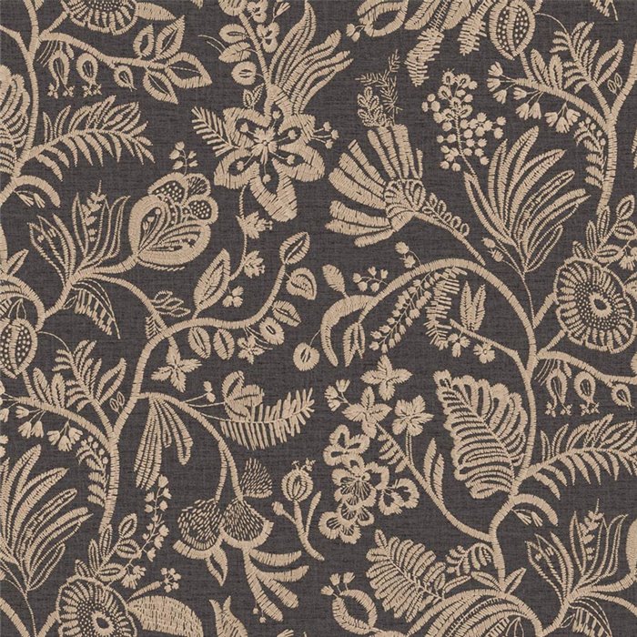 Tapete mit gestickten Blütenzweigen auf Ebenholzgrund · Casamance Broderies 76961120