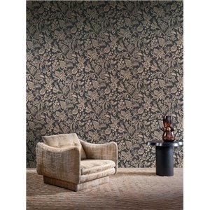 Papier peint à branches brodées sur fond ébène 2