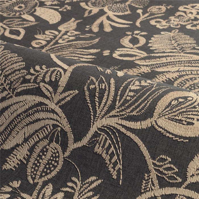 Papier peint à branches brodées sur fond ébène · Casamance Broderies 76961120