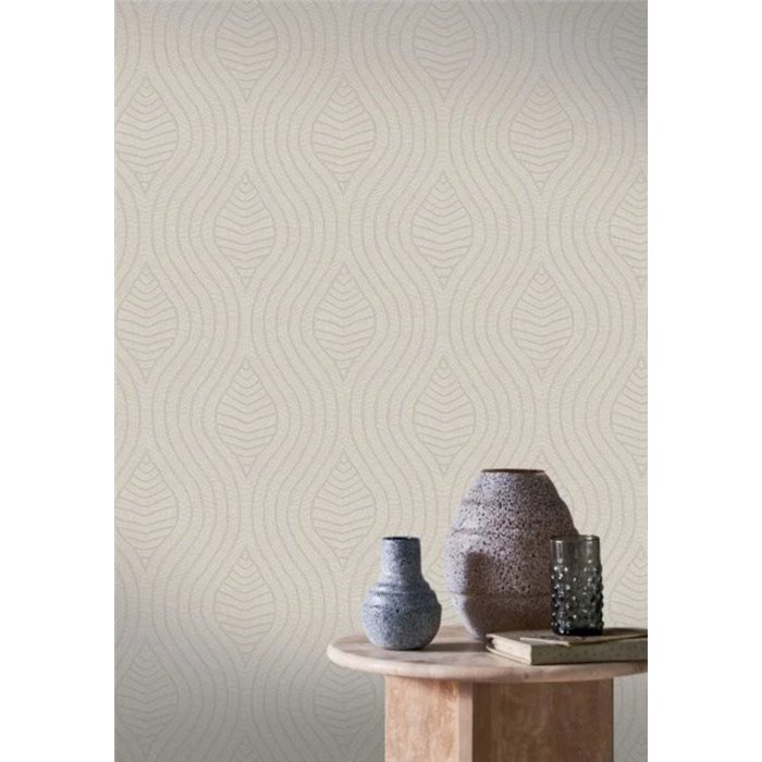 Beige wallpaper with elongated leaf motifs · Casamance Broderies 76993466