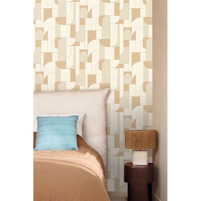 Papel pintado geométrico beige contemporáneo · Caselio Maison Simeon 107390387