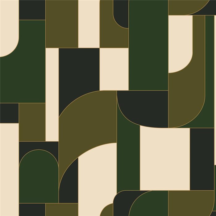 Large-scale geometric wallpaper in green tones · Caselio Maison Simeon 107390463