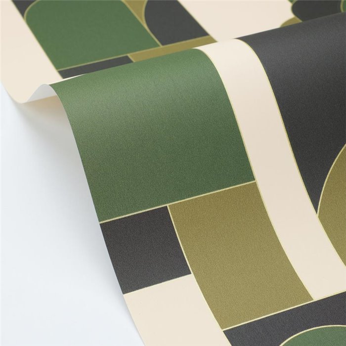Papel pintado geométrico de gran escala en tonos verdes · Caselio Maison Simeon 107390463